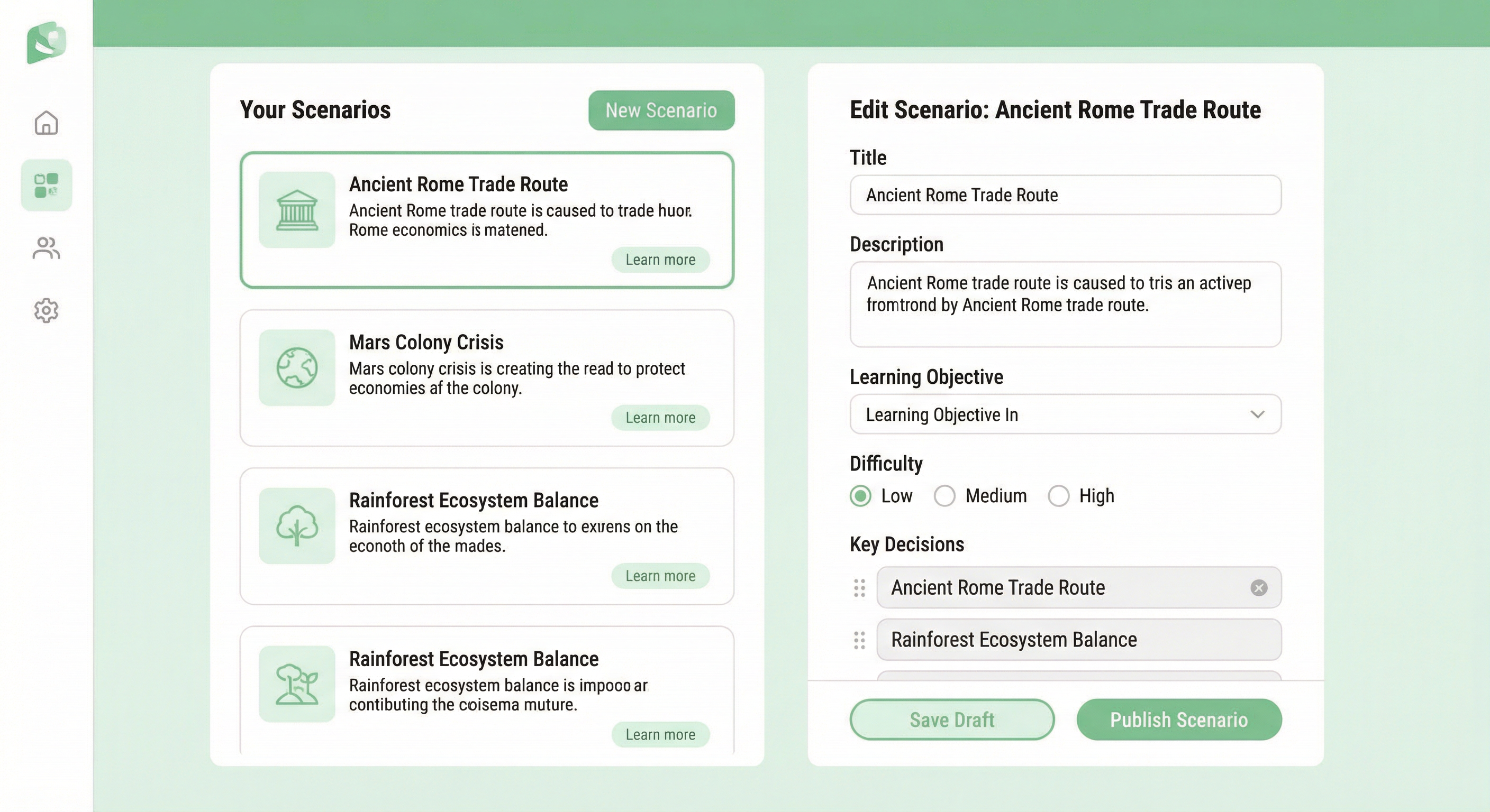 Vital EHR scenario builder or editor