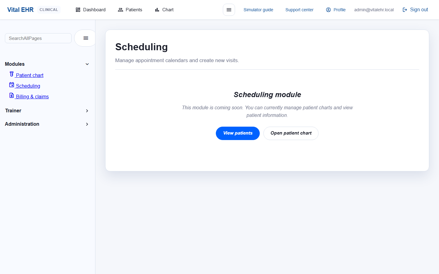 Vital EHR appointments schedule