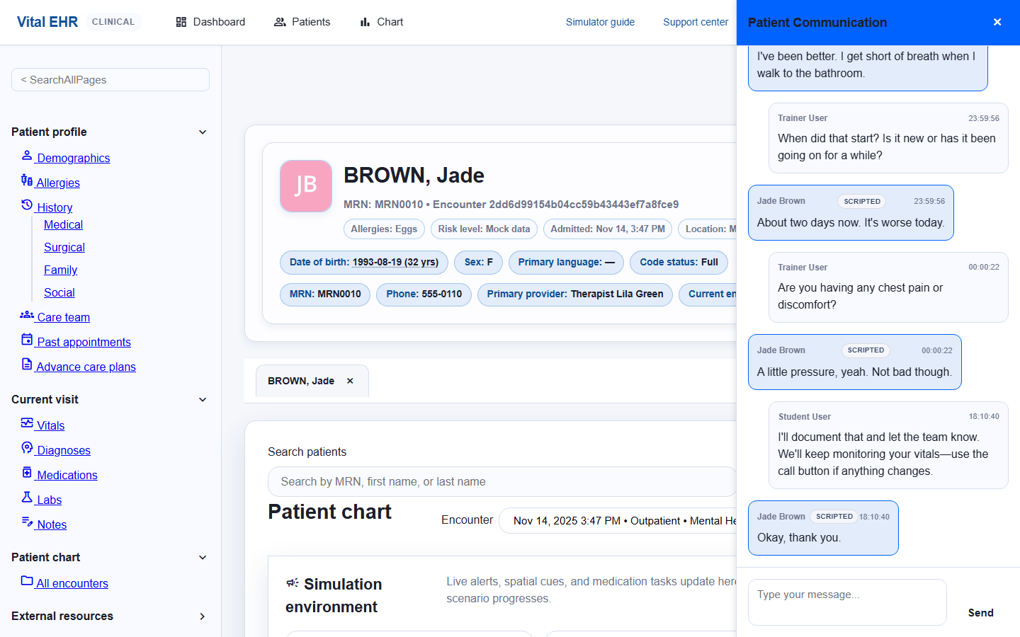Vital EHR patient chart
