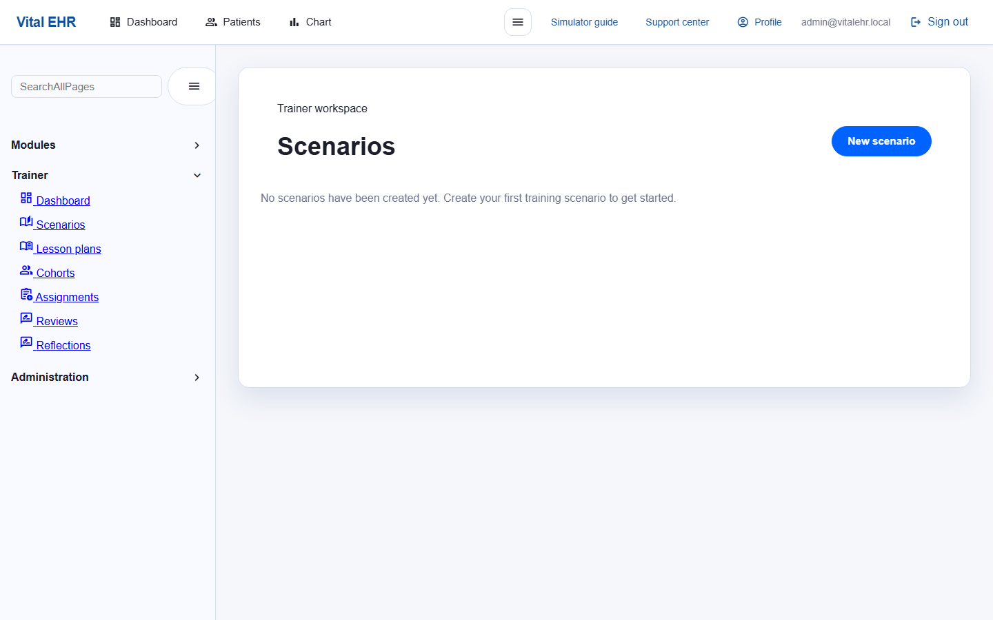 Vital EHR trainer scenarios