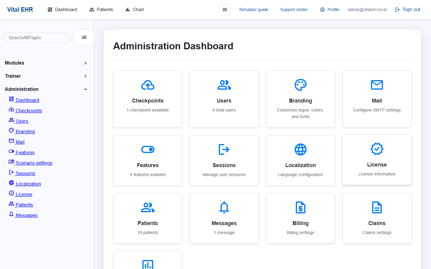 Vital EHR admin system